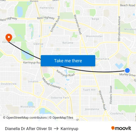 Dianella Dr After Oliver St to Karrinyup map