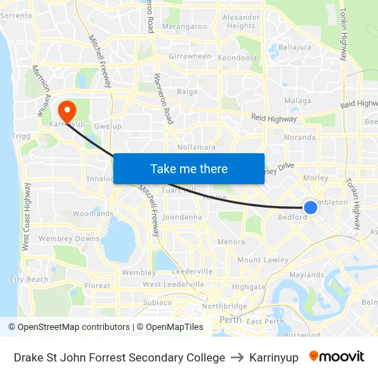 Drake St John Forrest Secondary College to Karrinyup map