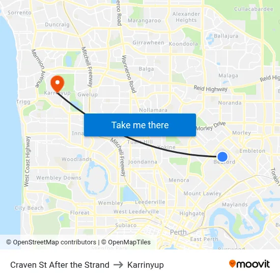 Craven St After the Strand to Karrinyup map
