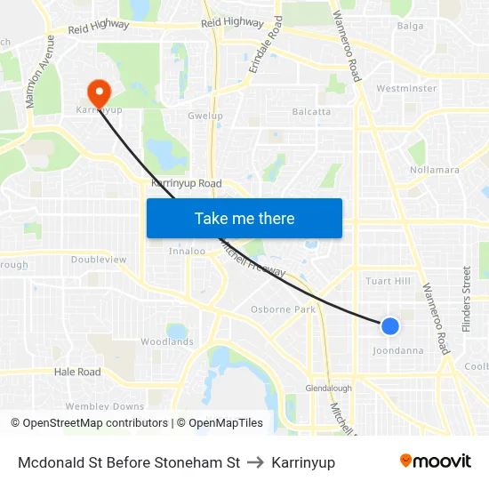 Mcdonald St Before Stoneham St to Karrinyup map