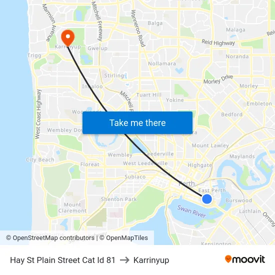 Hay St Plain Street Cat Id 81 to Karrinyup map