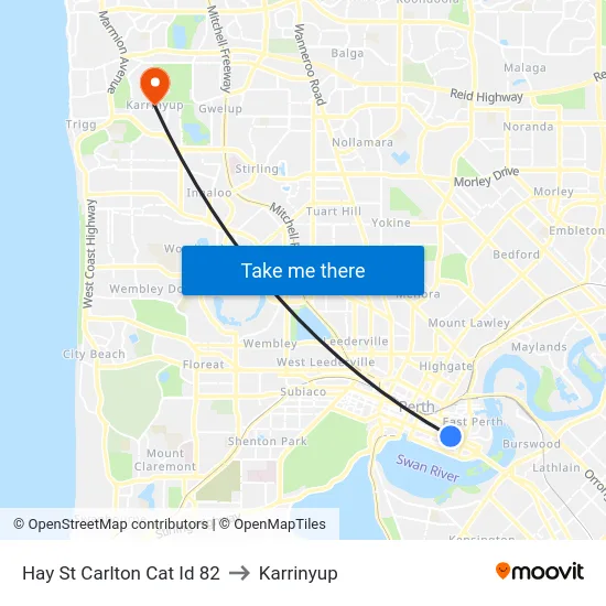 Hay St Carlton Cat Id 82 to Karrinyup map