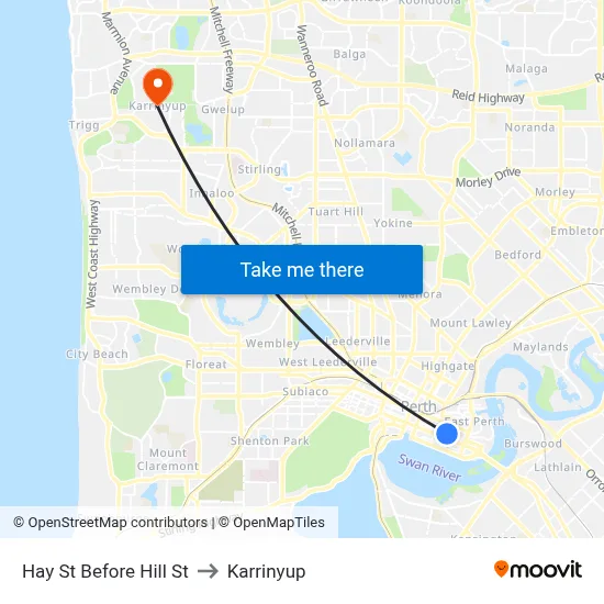 Hay St Before Hill St to Karrinyup map