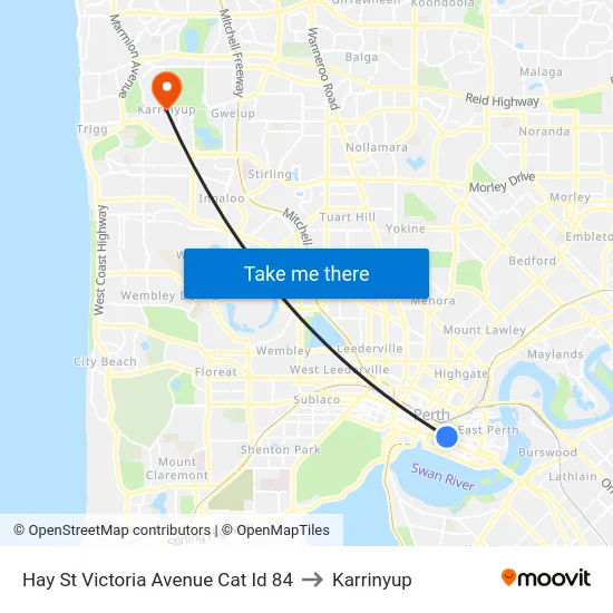 Hay St Victoria Avenue Cat Id 84 to Karrinyup map