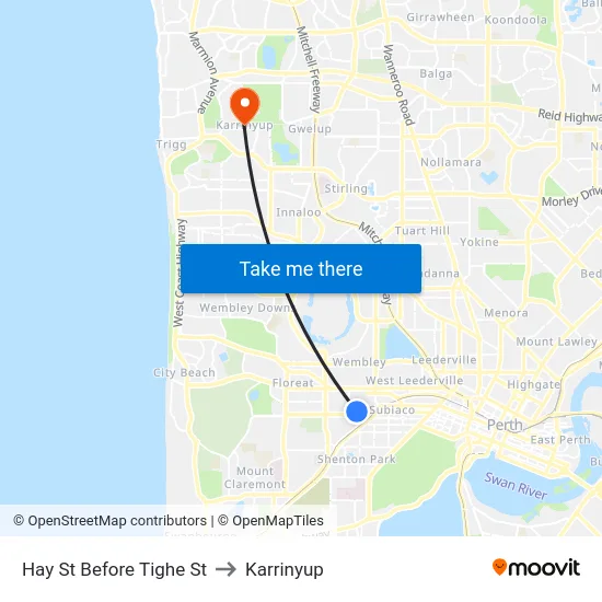 Hay St Before Tighe St to Karrinyup map