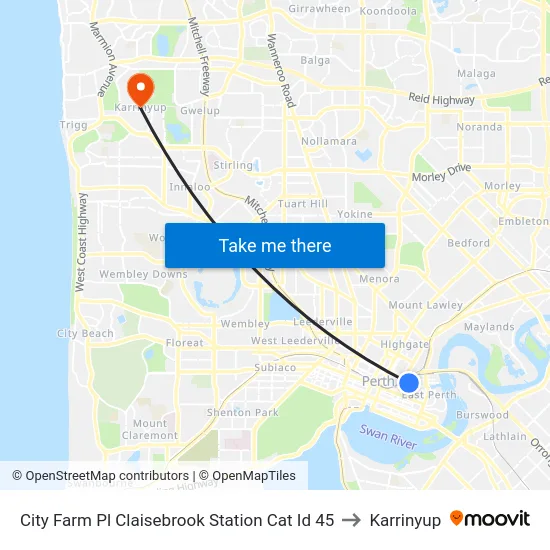 City Farm Pl Claisebrook Station Cat Id 45 to Karrinyup map