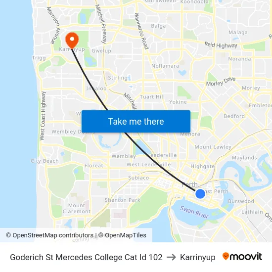 Goderich St Mercedes College Cat Id 102 to Karrinyup map