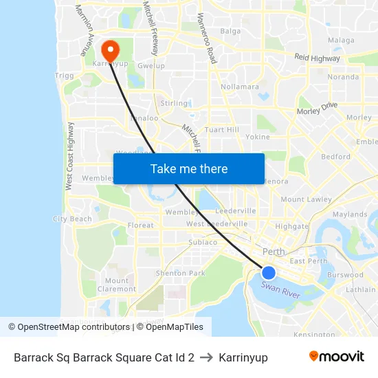 Barrack Sq Barrack Square Cat Id 2 to Karrinyup map