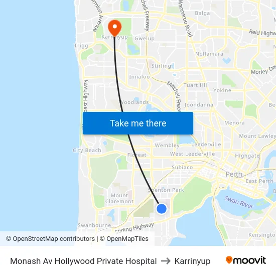 Monash Av Hollywood Private Hospital to Karrinyup map
