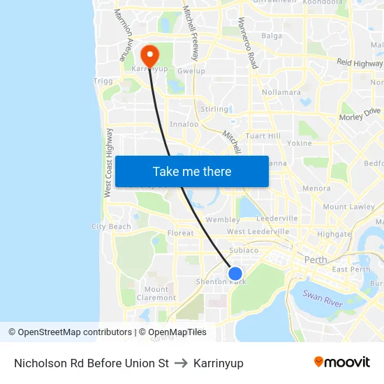 Nicholson Rd Before Union St to Karrinyup map