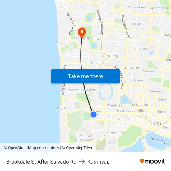Brookdale St After Salvado Rd to Karrinyup map