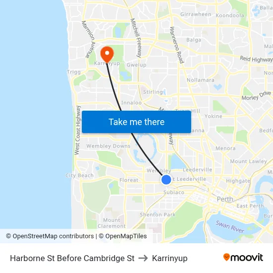 Harborne St Before Cambridge St to Karrinyup map