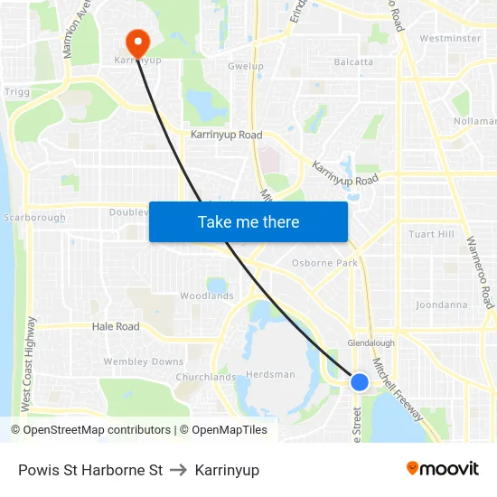 Powis St Harborne St to Karrinyup map