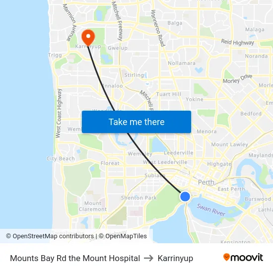 Mounts Bay Rd the Mount Hospital to Karrinyup map