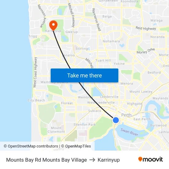 Mounts Bay Rd Mounts Bay Village to Karrinyup map