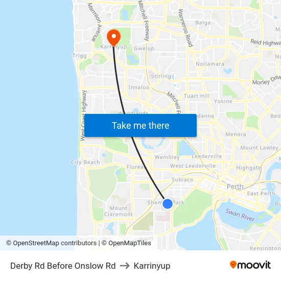 Derby Rd Before Onslow Rd to Karrinyup map