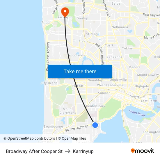 Broadway  After Cooper St to Karrinyup map
