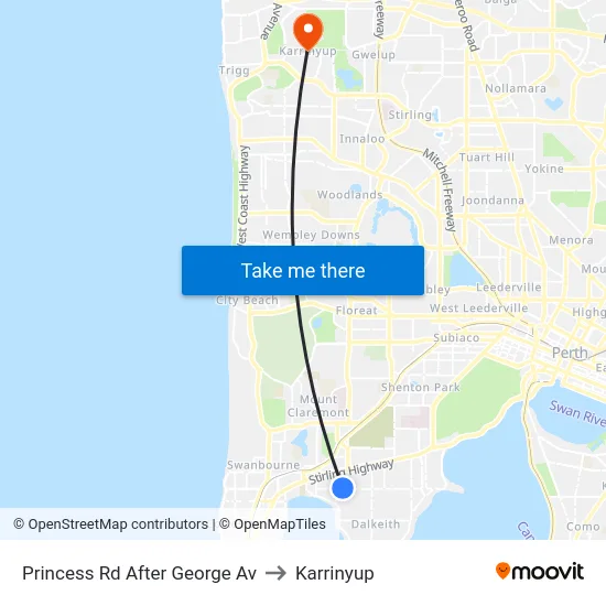 Princess Rd After George Av to Karrinyup map