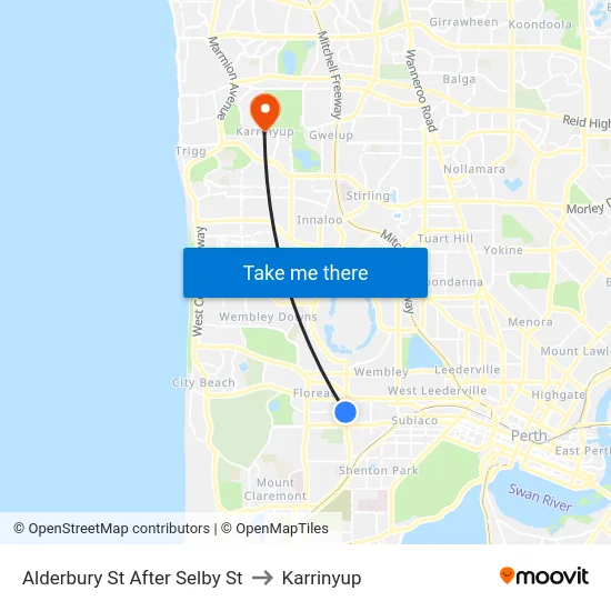 Alderbury St After Selby St to Karrinyup map