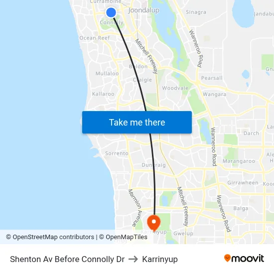 Shenton Av Before Connolly Dr to Karrinyup map