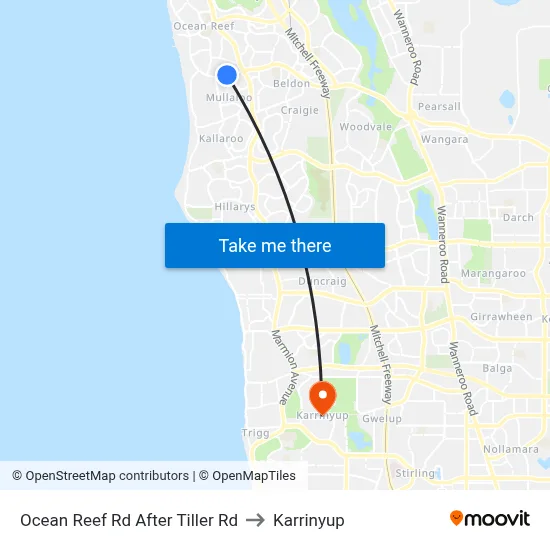 Ocean Reef Rd After Tiller Rd to Karrinyup map