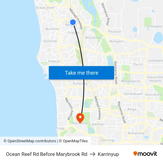 Ocean Reef Rd Before Marybrook Rd to Karrinyup map