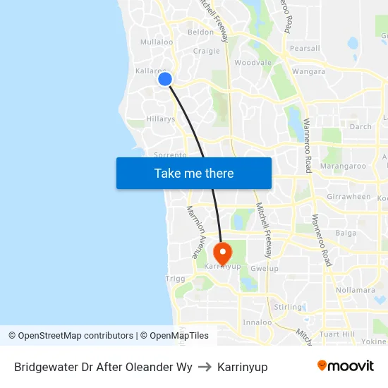 Bridgewater Dr After Oleander Wy to Karrinyup map