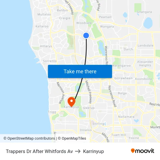 Trappers Dr After Whitfords Av to Karrinyup map