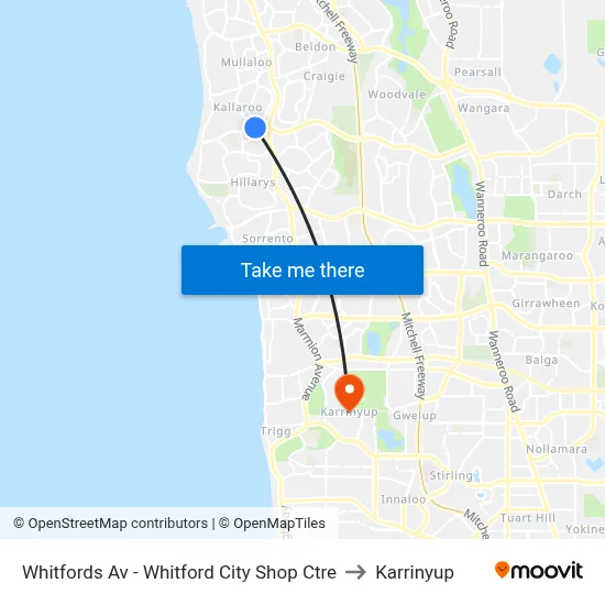 Whitfords Av - Whitford City Shop Ctre to Karrinyup map