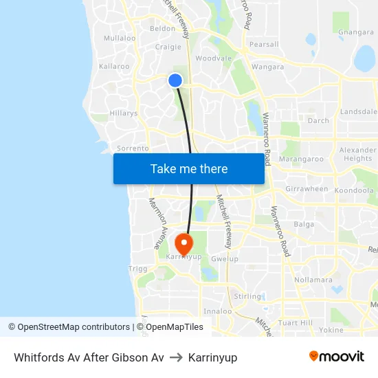 Whitfords Av After Gibson Av to Karrinyup map