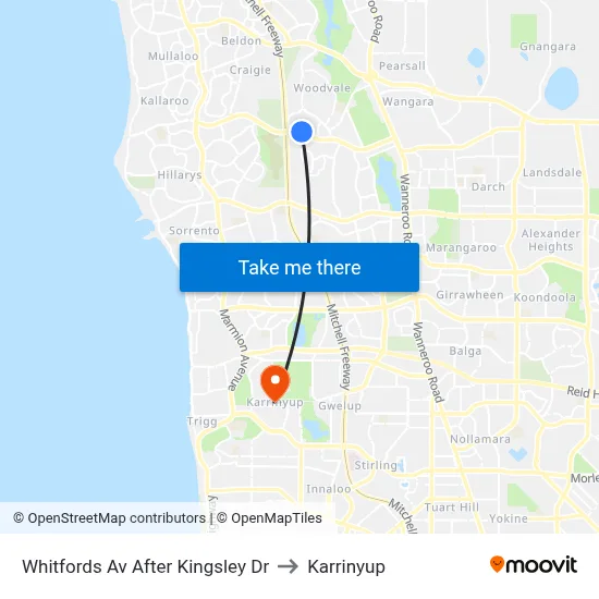 Whitfords Av After Kingsley Dr to Karrinyup map
