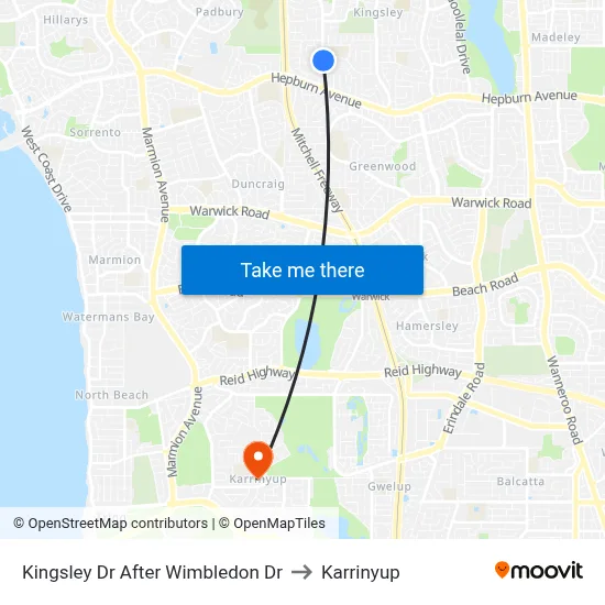 Kingsley Dr After Wimbledon Dr to Karrinyup map