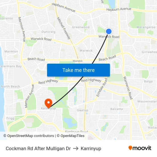 Cockman Rd After Mulligan Dr to Karrinyup map