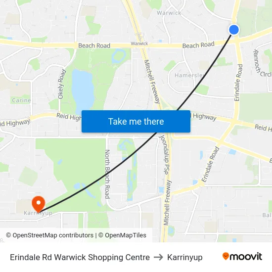 Erindale Rd Warwick Shopping Centre to Karrinyup map