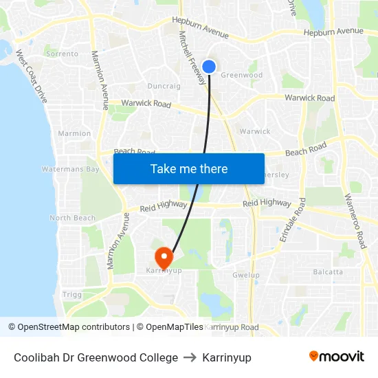 Coolibah Dr Greenwood College to Karrinyup map