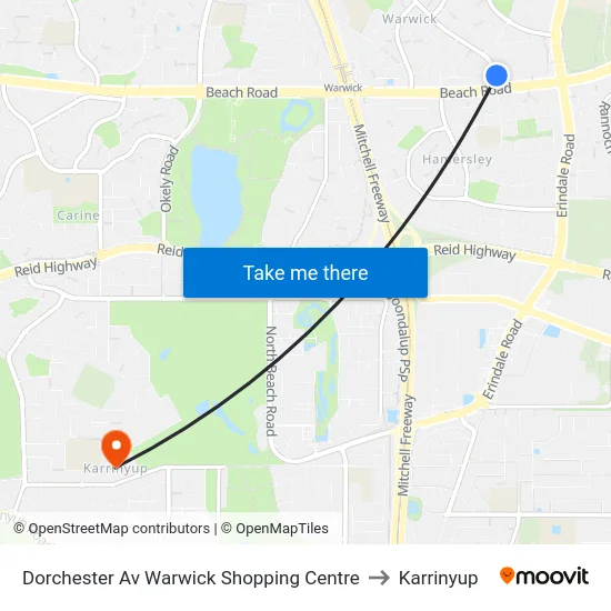 Dorchester Av Warwick Shopping Centre to Karrinyup map