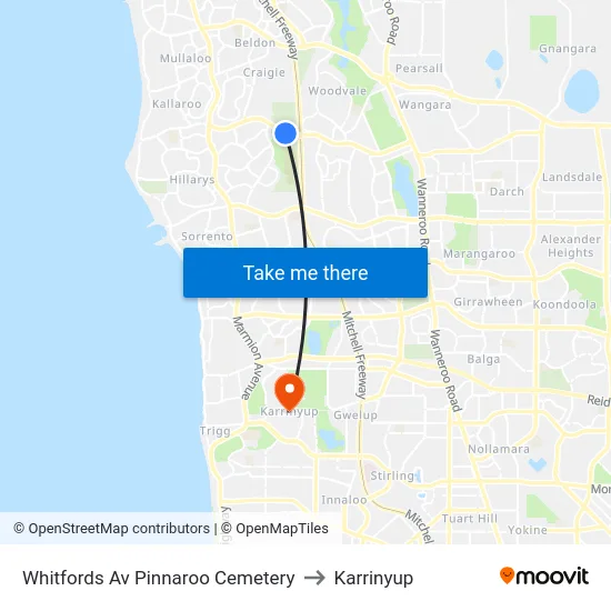 Whitfords Av Pinnaroo Cemetery to Karrinyup map