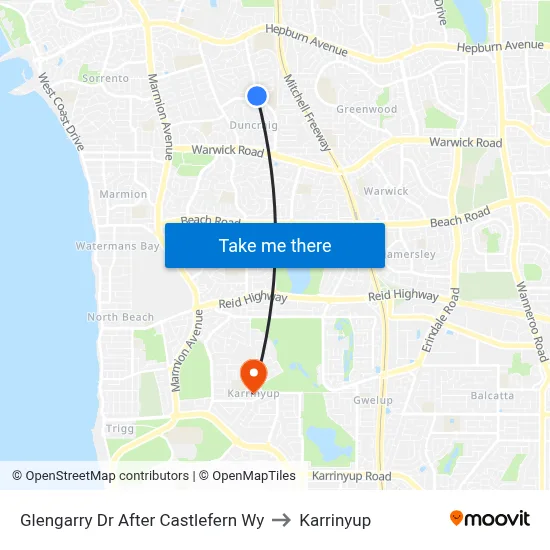Glengarry Dr After Castlefern Wy to Karrinyup map