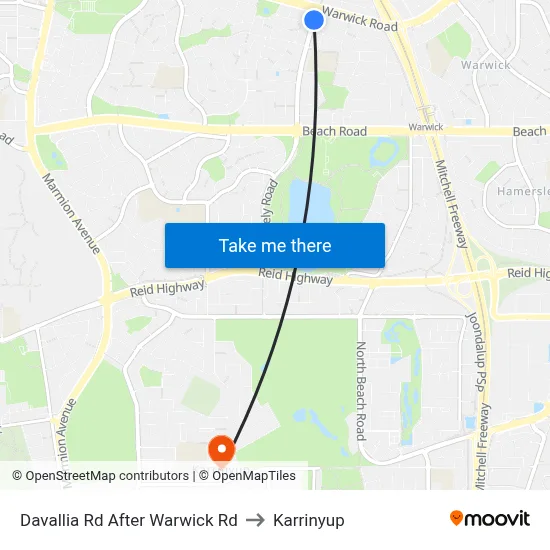 Davallia Rd After Warwick Rd to Karrinyup map