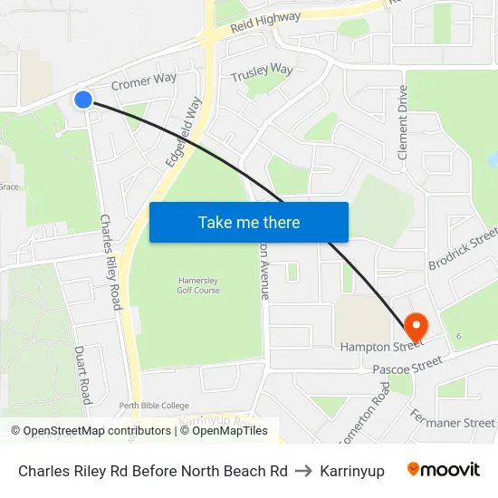 Charles Riley Rd Before North Beach Rd to Karrinyup map