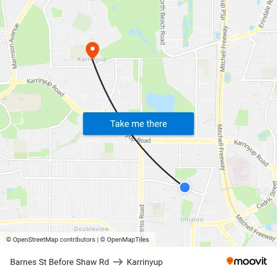 Barnes St Before Shaw Rd to Karrinyup map