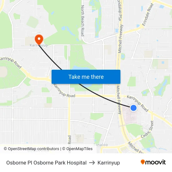 Osborne Pl Osborne Park Hospital to Karrinyup map
