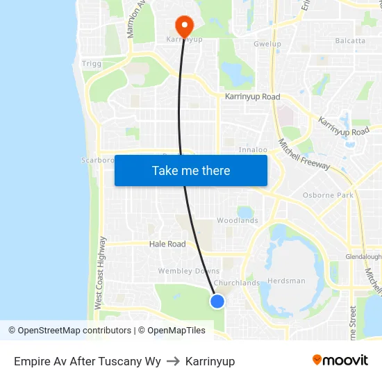 Empire Av After Tuscany Wy to Karrinyup map