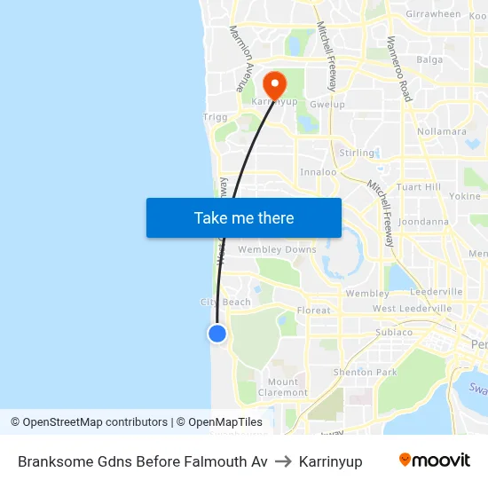 Branksome Gdns Before Falmouth Av to Karrinyup map