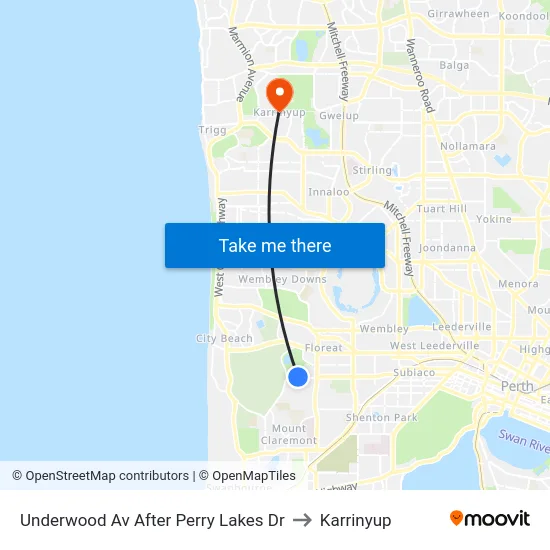 Underwood Av After Perry Lakes Dr to Karrinyup map