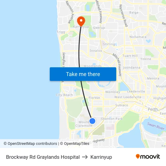Brockway Rd Graylands Hospital to Karrinyup map