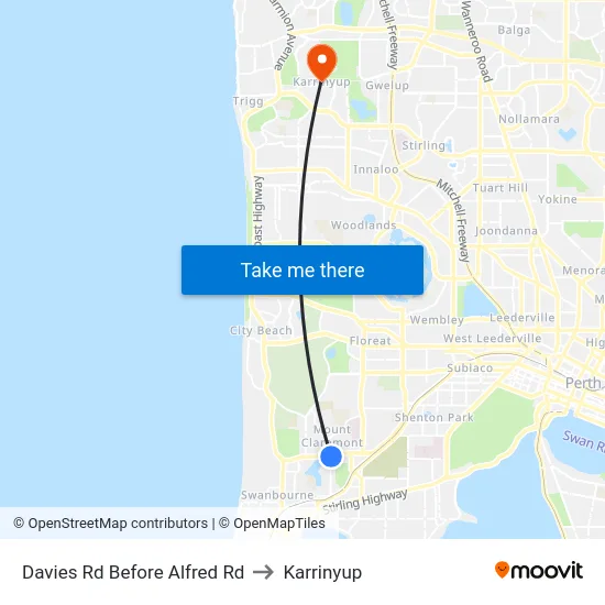 Davies Rd Before Alfred Rd to Karrinyup map