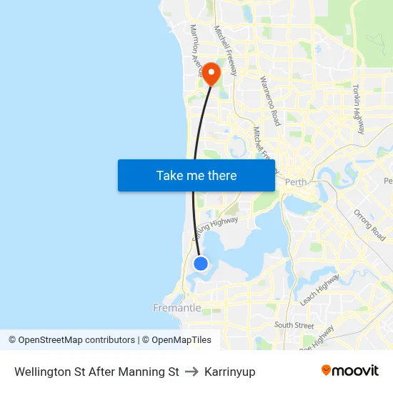 Wellington St After Manning St to Karrinyup map