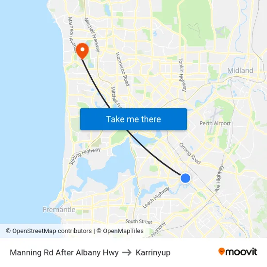 Manning Rd After Albany Hwy to Karrinyup map
