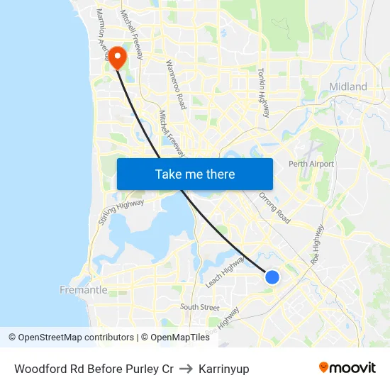 Woodford Rd Before Purley Cr to Karrinyup map